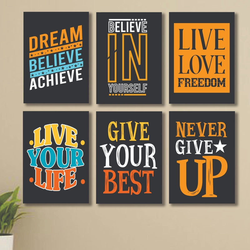 set of 6 Motivational sticky canvas frames for wall decore