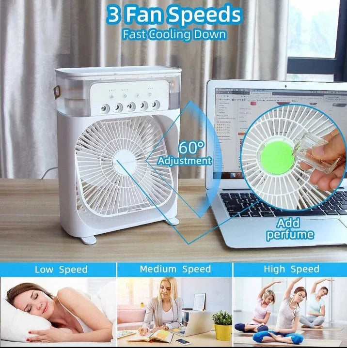 With LED 10-INCH DESKTOP Water Mist Air Cooler With 5 hole spray and 3 Speed Modes